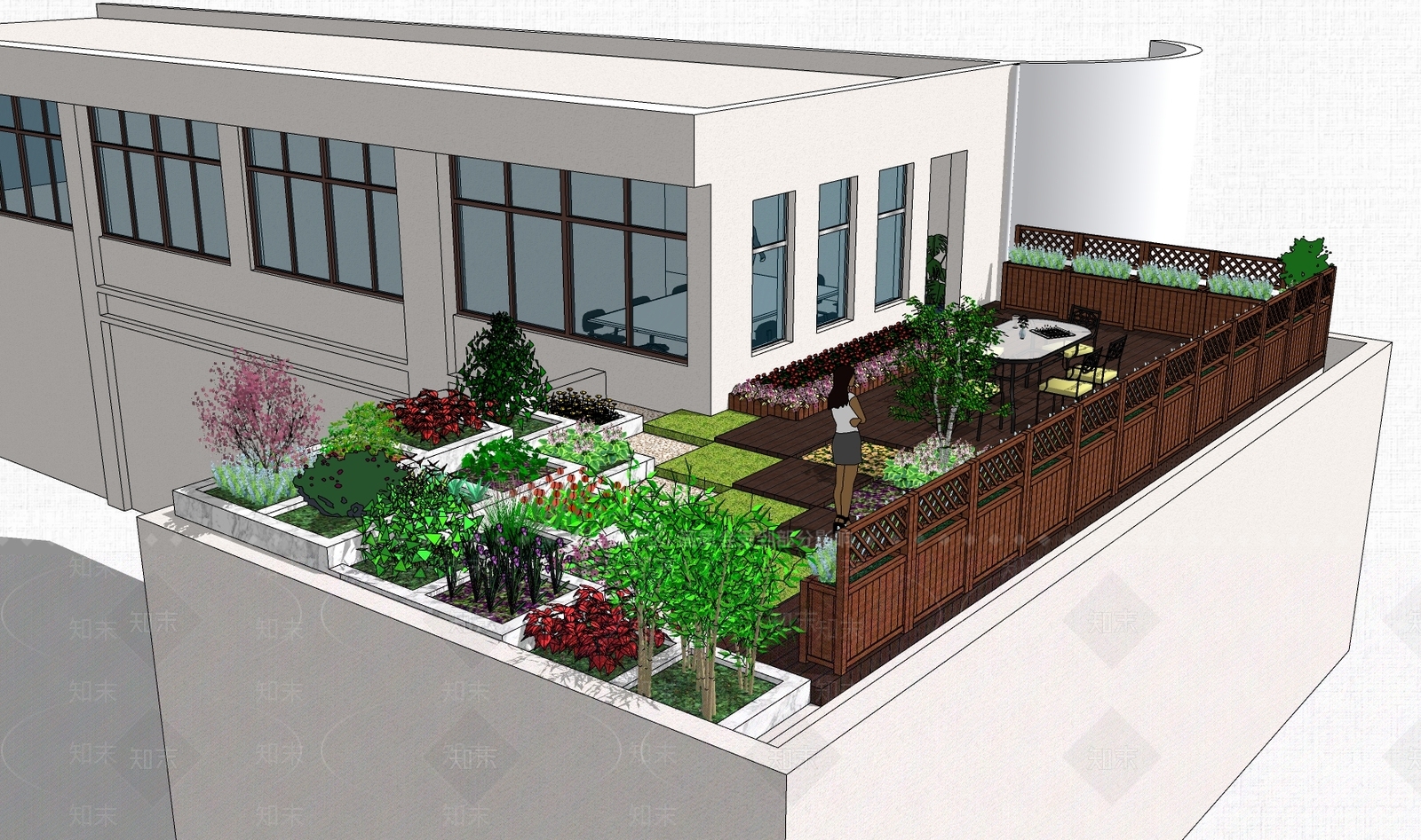 新中式屋顶花园SU模型下载【ID:1195013571】