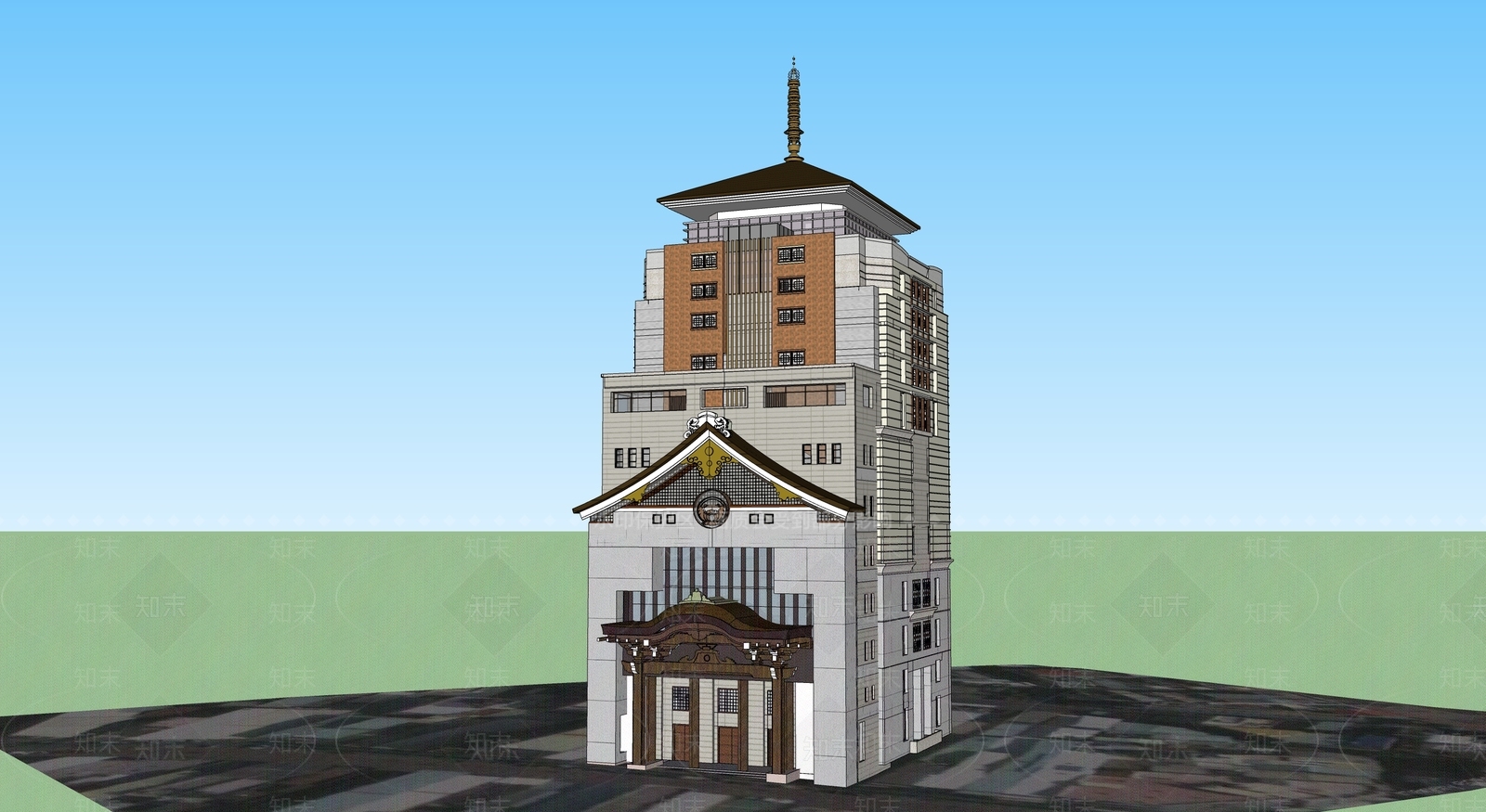 中式古建筑SU模型下载【ID:1195014908】
