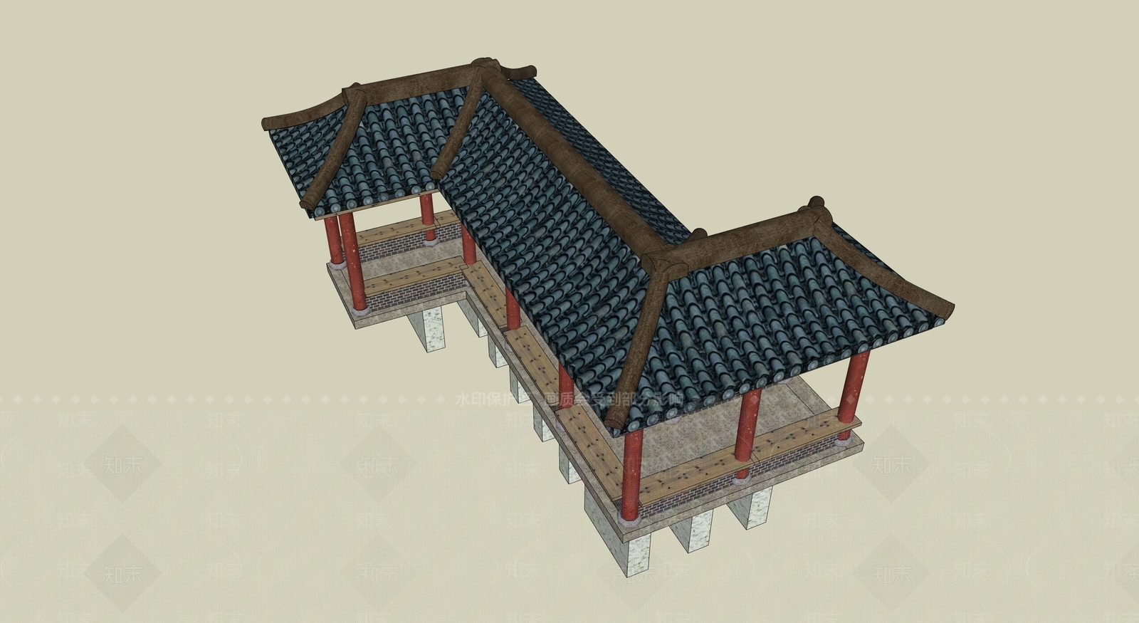 中式廊架SU模型下载【ID:1195023372】