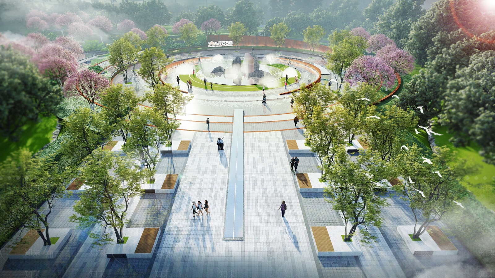 现代新中式广场景观SU模型下载【ID:1195023852】