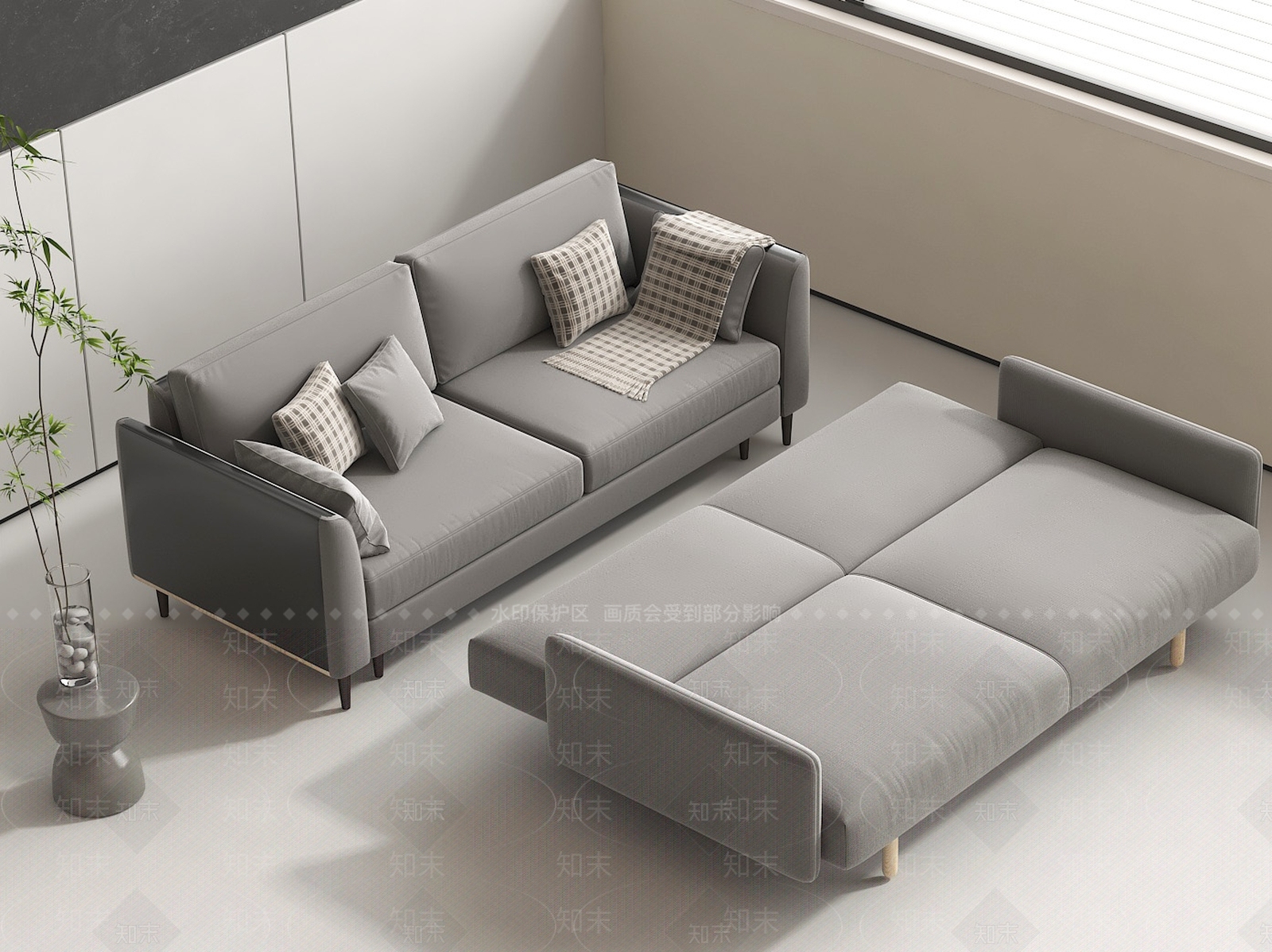 现代中式双人沙发3D模型下载【ID:1195026437】