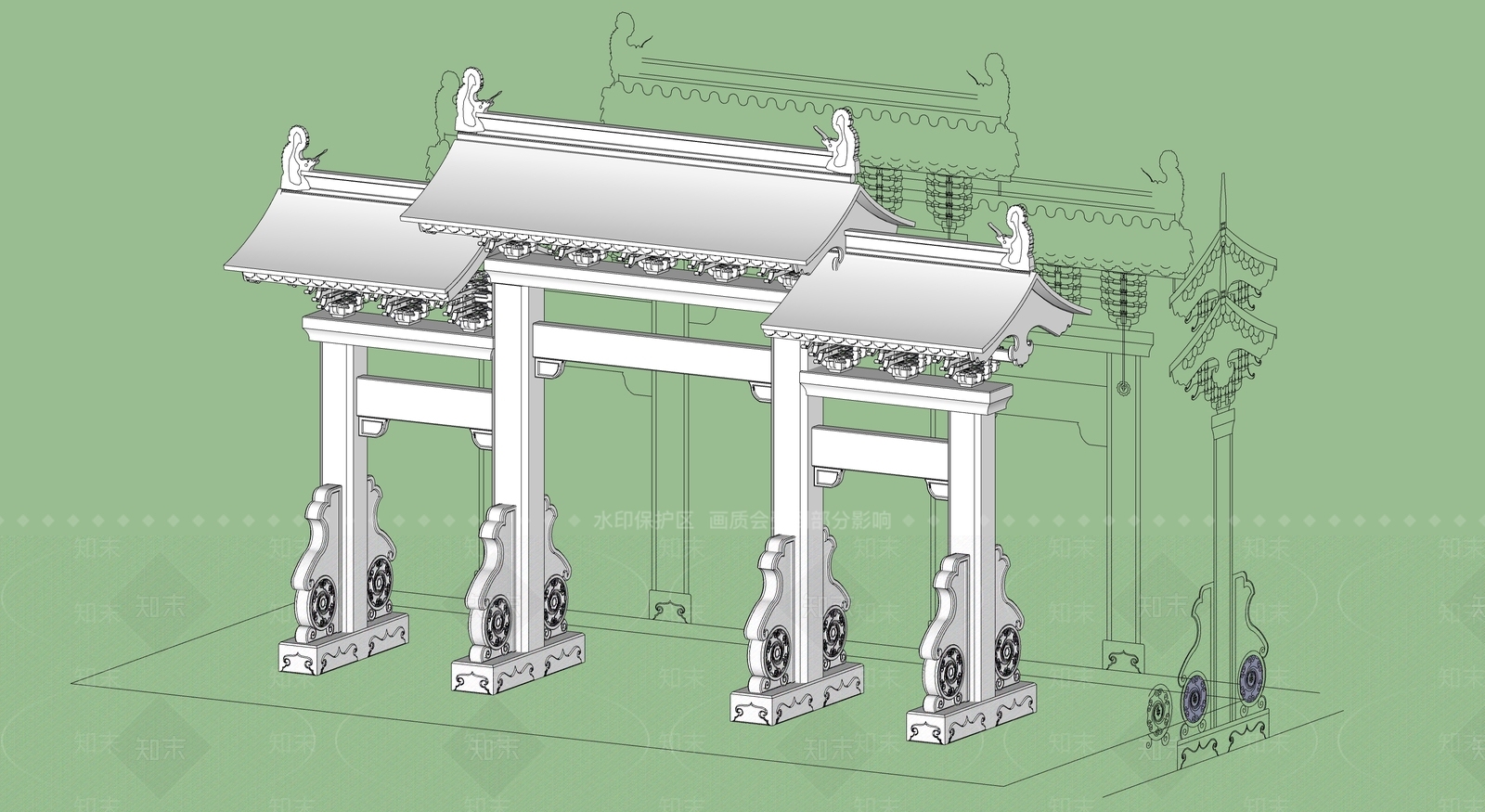 中式牌坊牌楼SU模型下载【ID:1195026786】