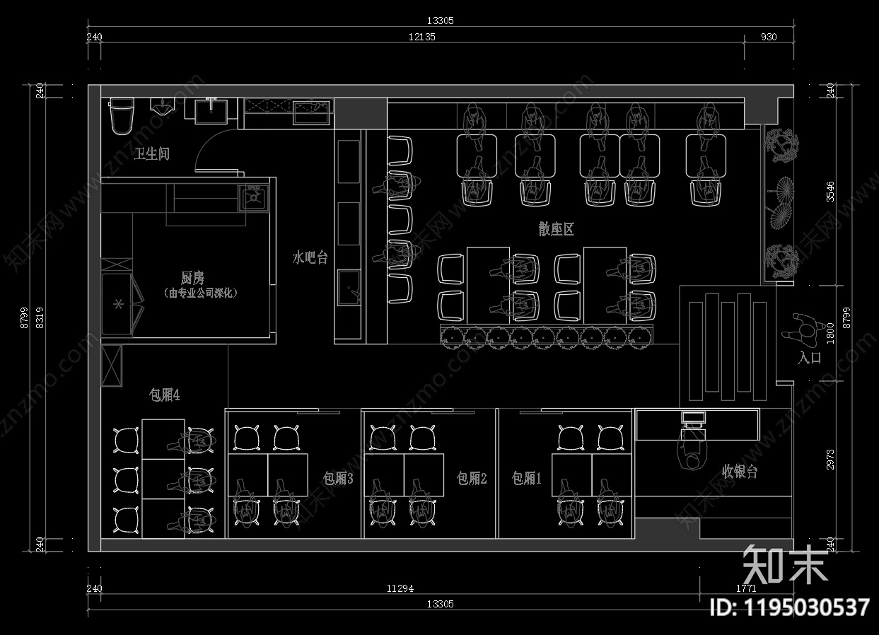 日式其他餐饮空间cad施工图下载【ID:1195030537】