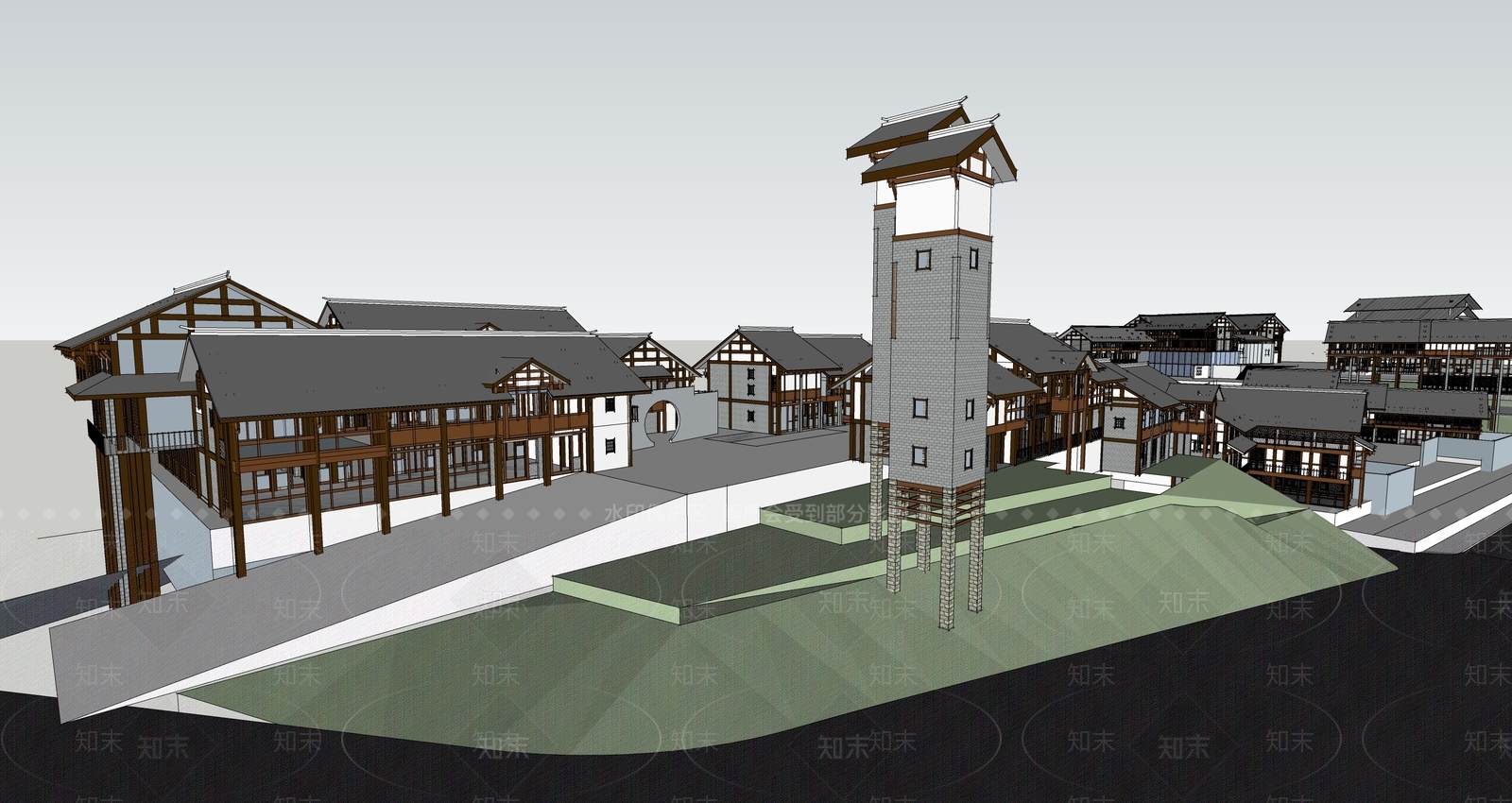 中式古建筑SU模型下载【ID:1195070375】