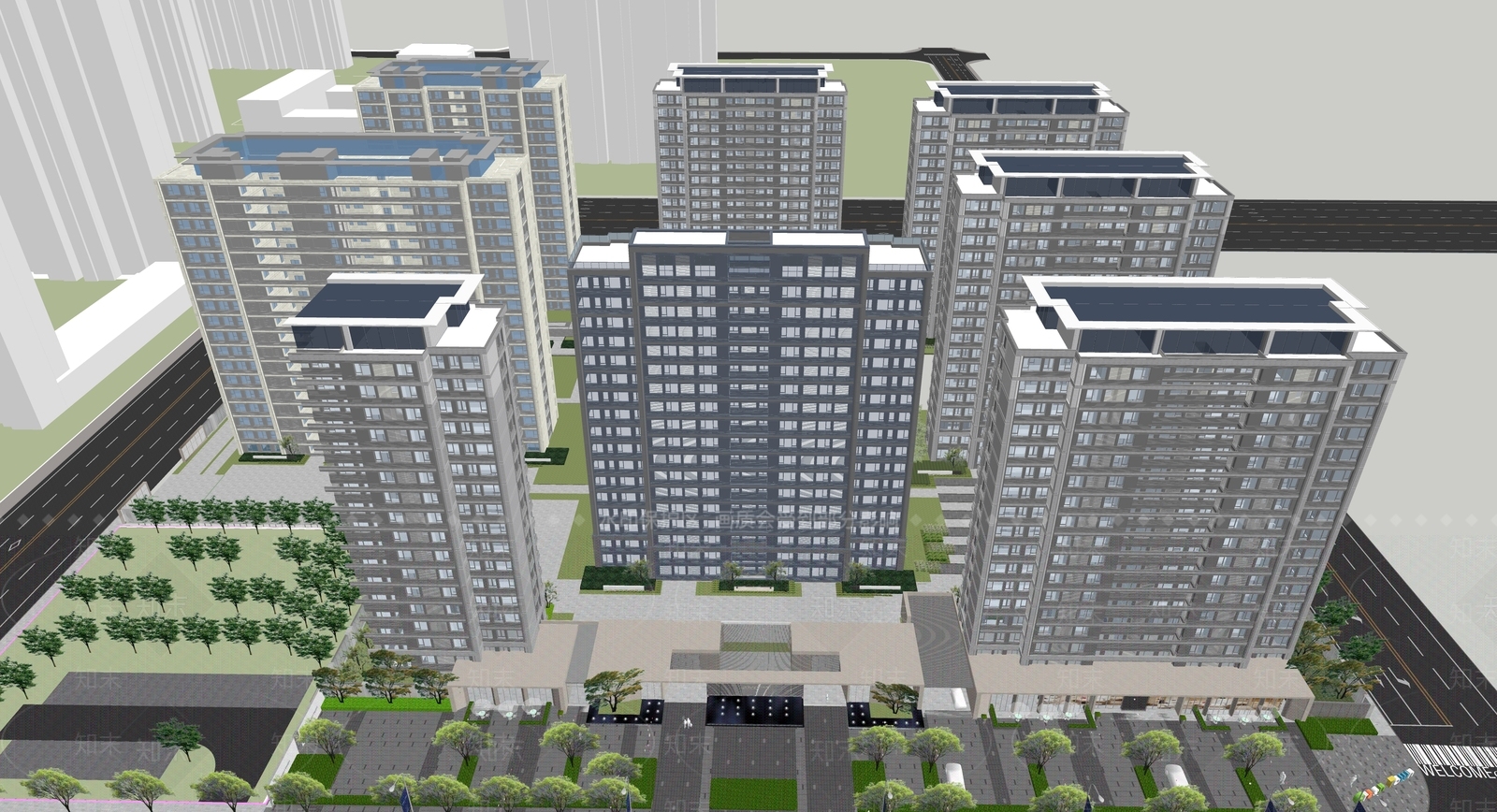 现代高层住宅SU模型下载【ID:1195032183】