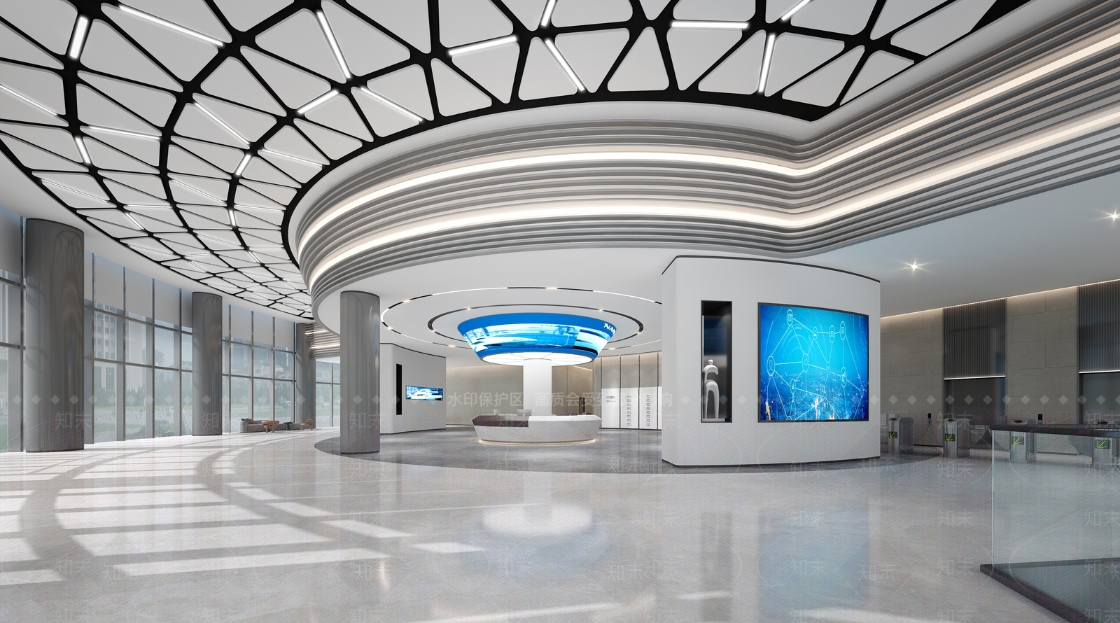 现代简约办公大厅3D模型下载【ID:1195033874】