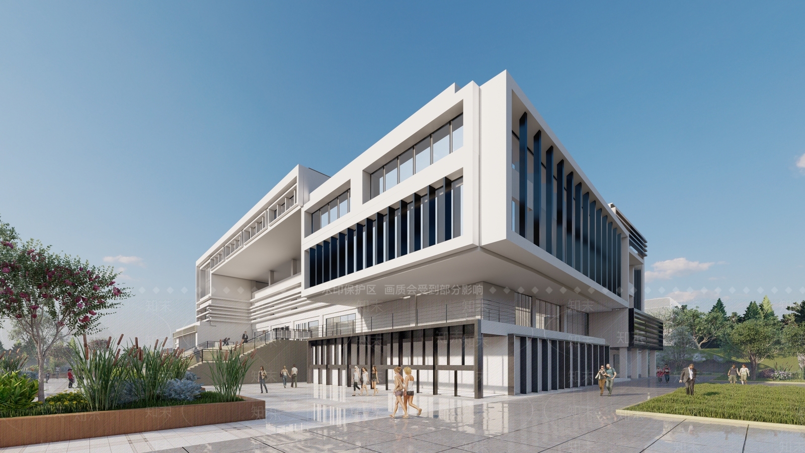 现代简约图书馆建筑SU模型下载【ID:1195036326】