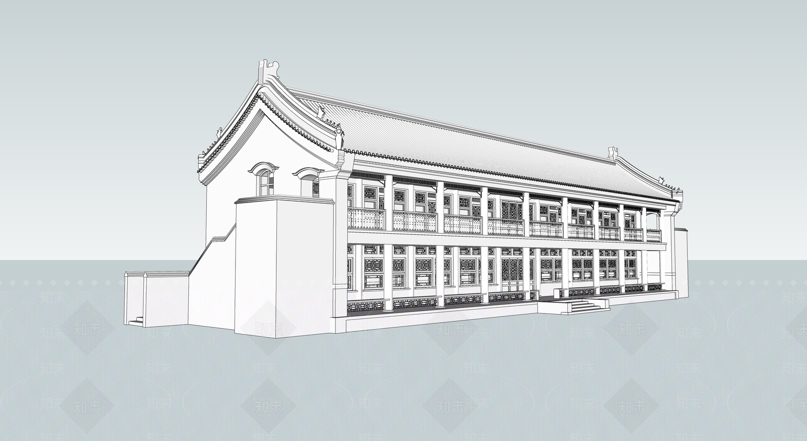中式古建筑SU模型下载【ID:1195035030】