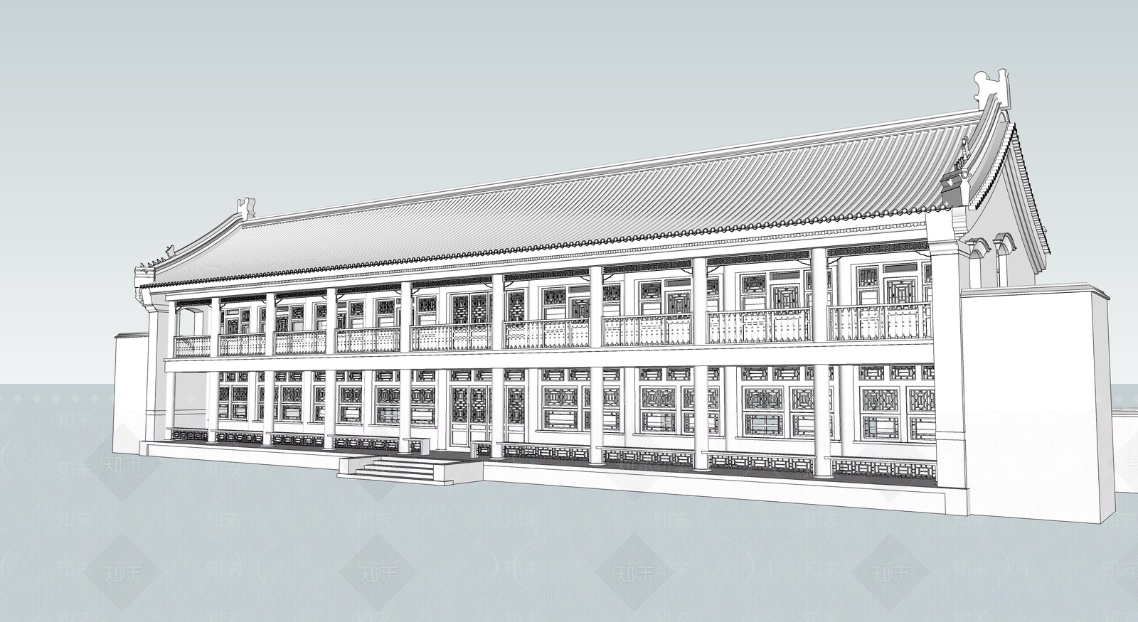 中式古建筑SU模型下载【ID:1195035030】