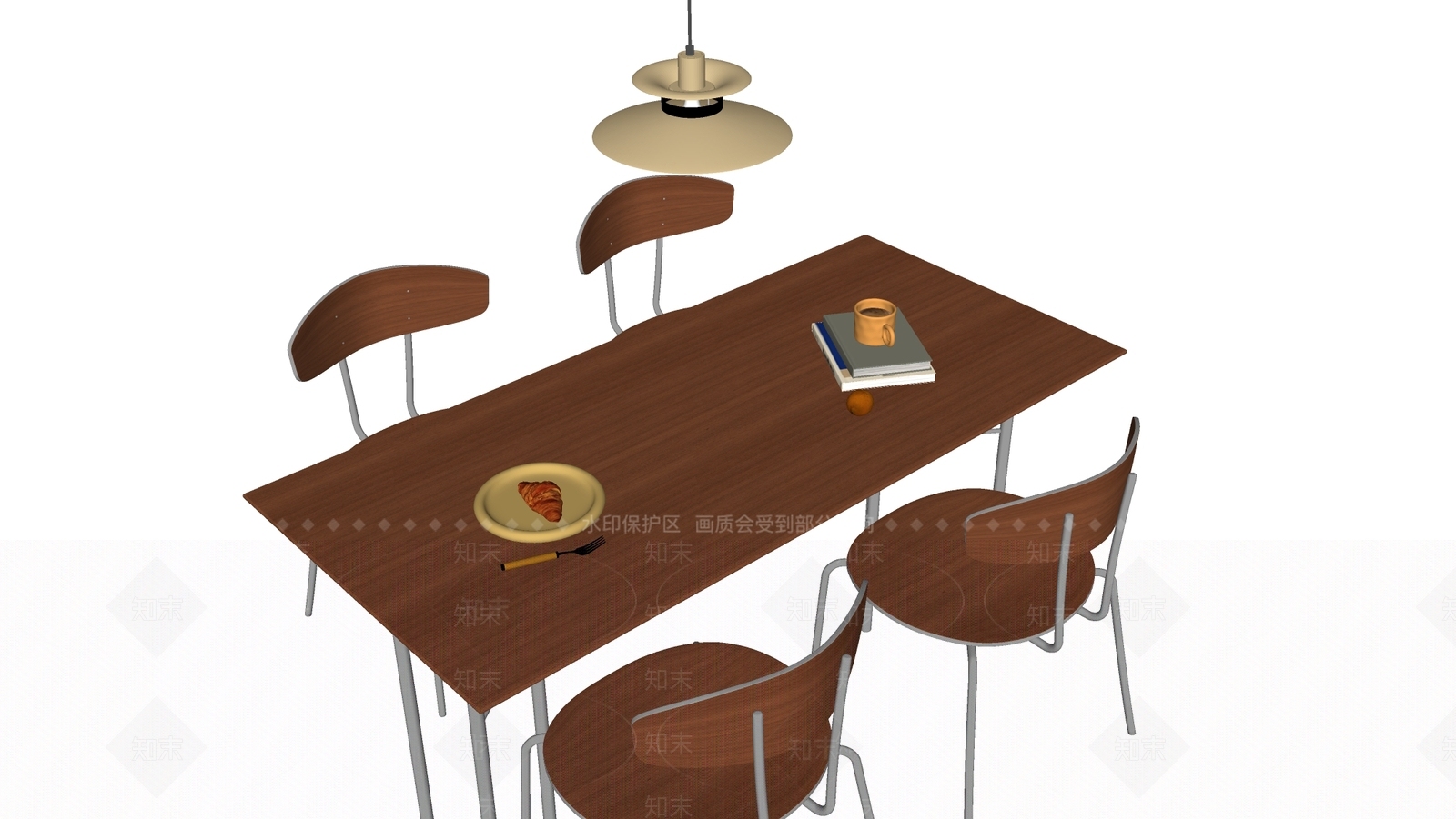 现代原木餐桌椅SU模型下载【ID:1195035365】