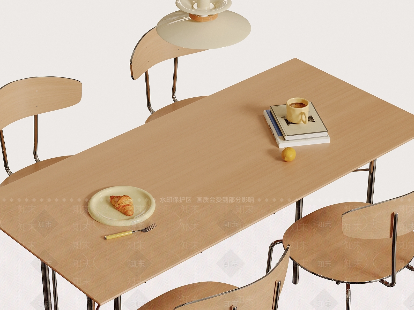 现代原木餐桌椅SU模型下载【ID:1195035365】