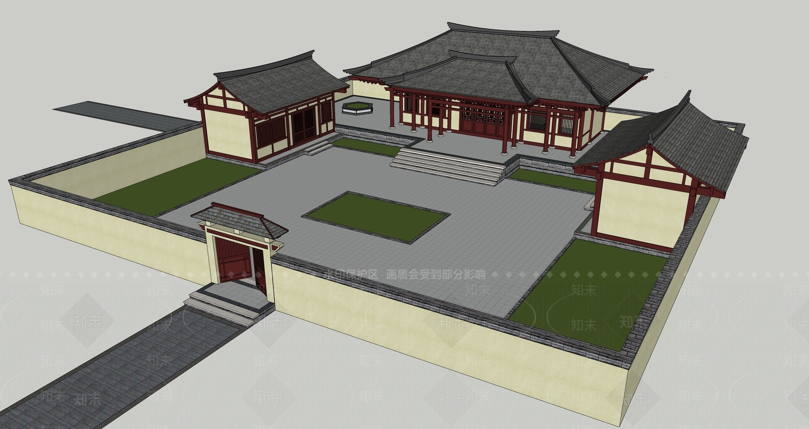 中式寺庙建筑SU模型下载【ID:1195035539】