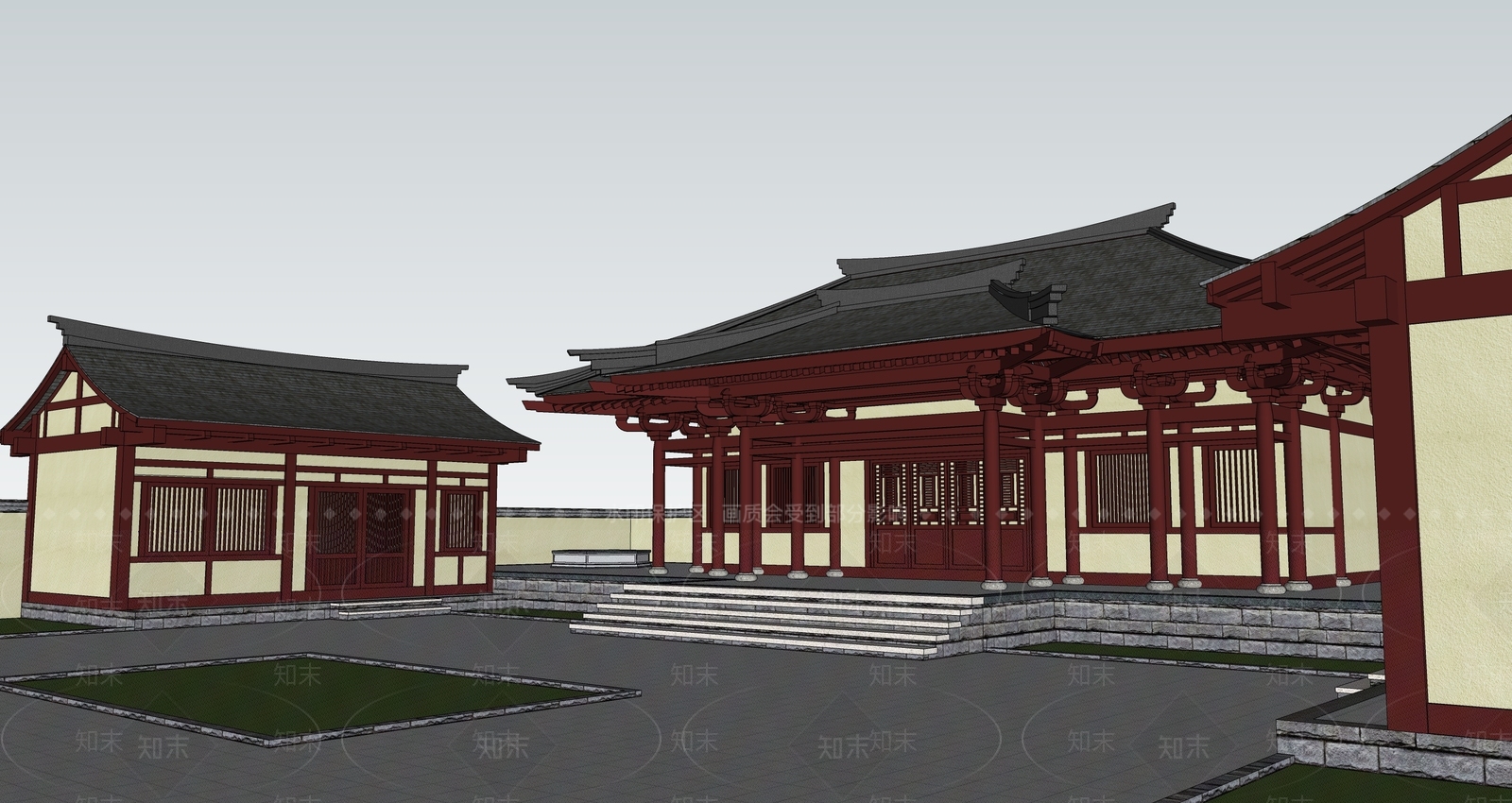中式寺庙建筑SU模型下载【ID:1195035539】