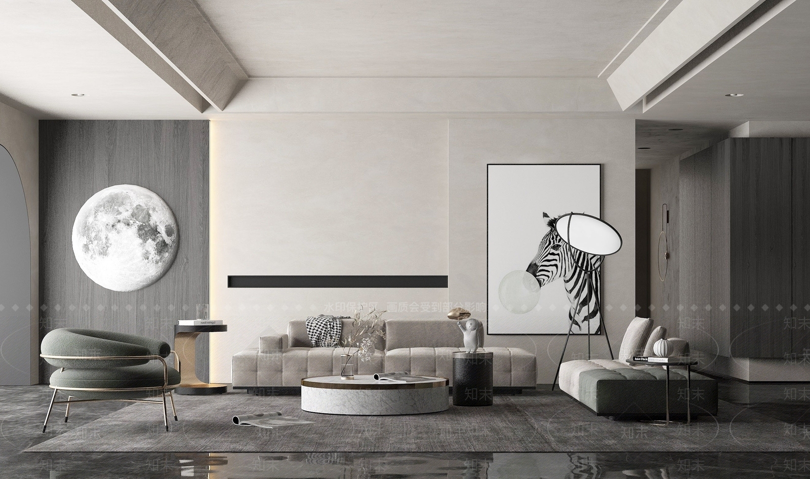 现代简约客厅样板间3D模型下载【ID:1195036320】