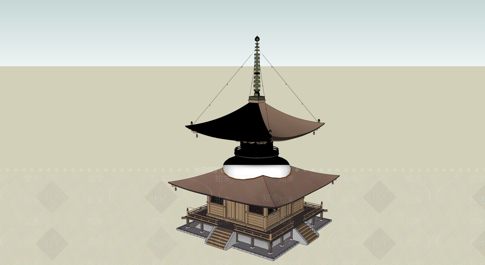 中式古建筑SU模型下载【ID:1195038283】