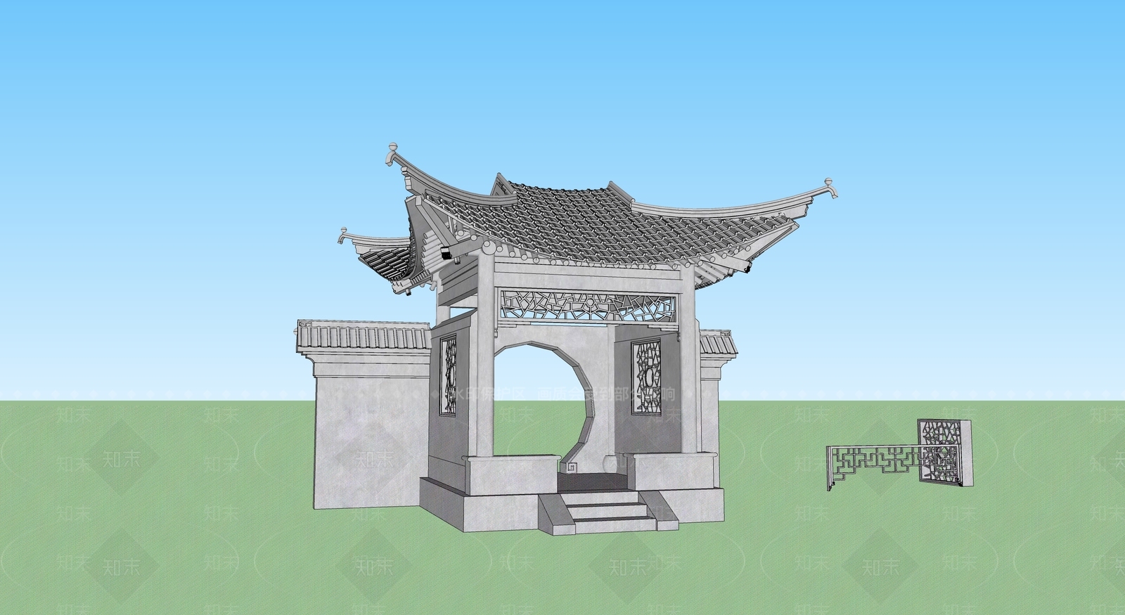 中式古建筑SU模型下载【ID:1195038725】
