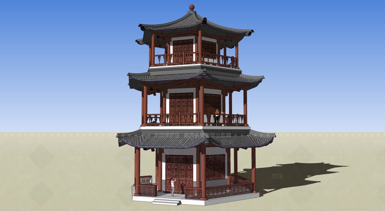 中式古建筑SU模型下载【ID:1195038950】