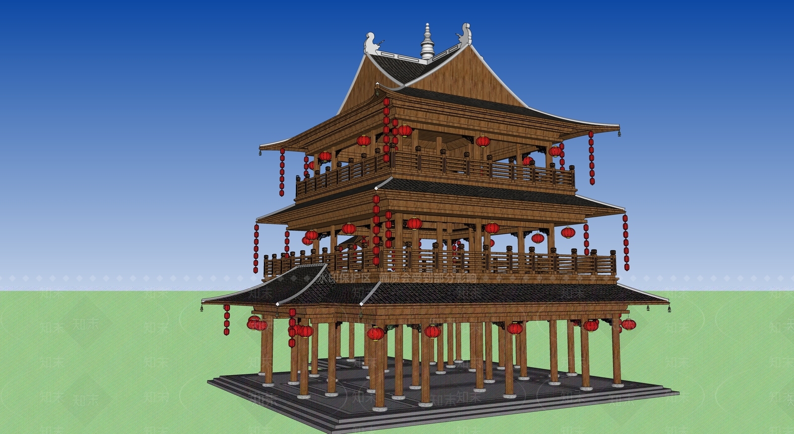中式古建筑SU模型下载【ID:1195039005】