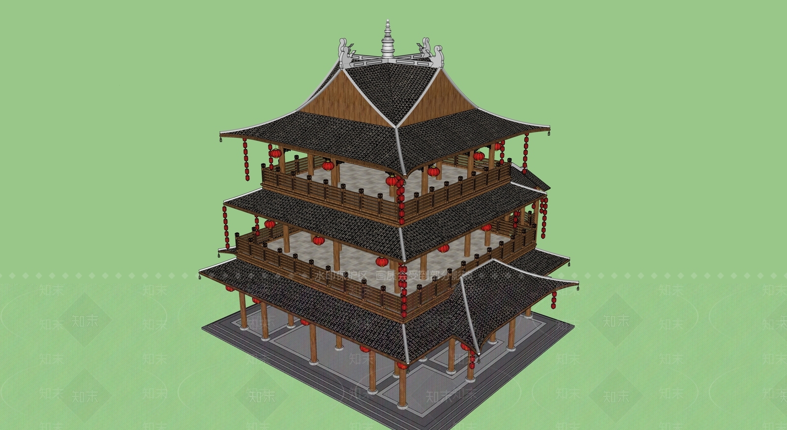 中式古建筑SU模型下载【ID:1195039005】