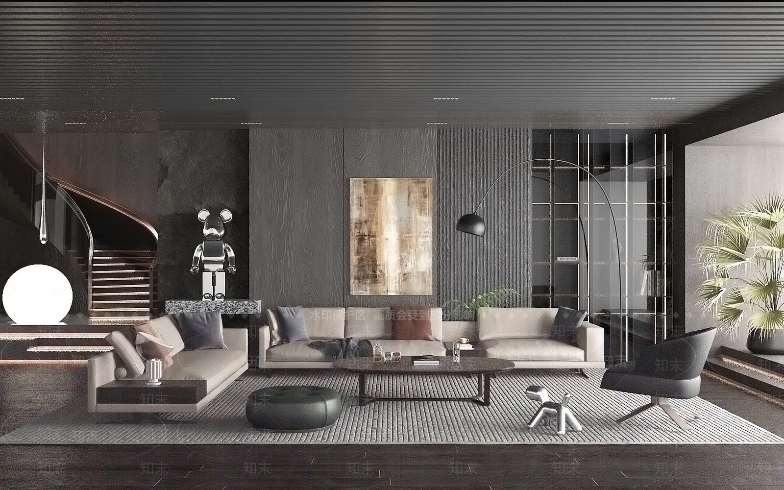 现代现在风格的而客厅3D模型下载【ID:1195044945】