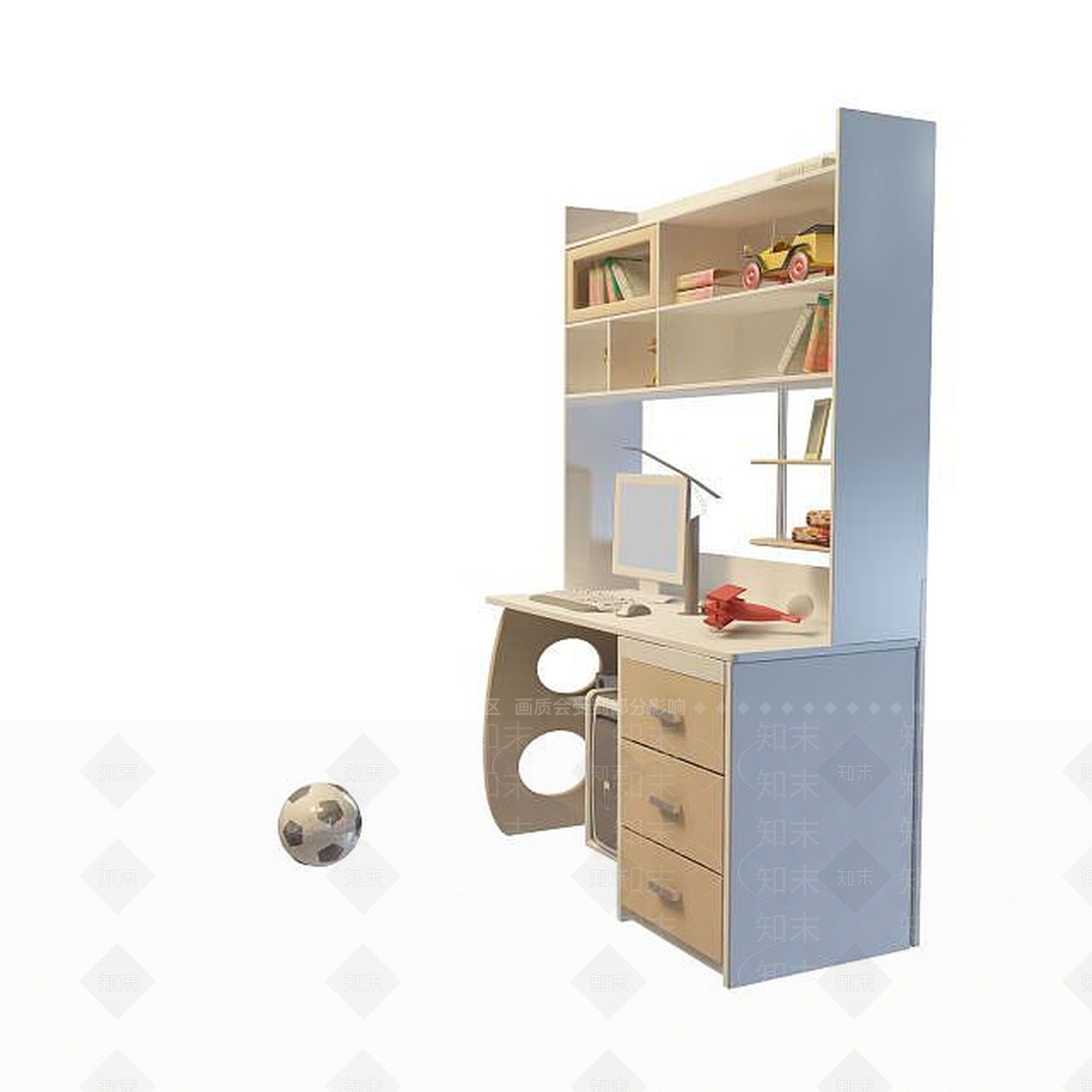 现代学生电脑桌3D模型下载【ID:1195045475】