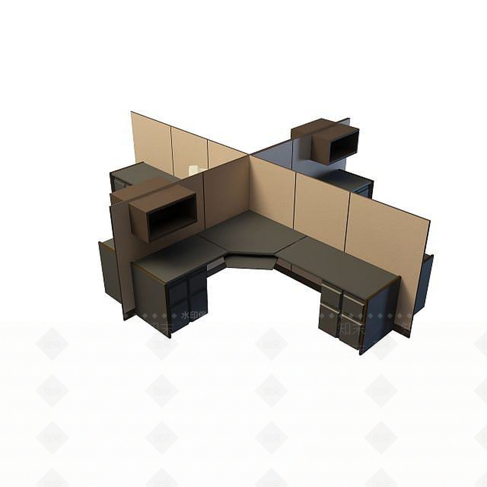 现代组合办公桌3D模型下载【ID:1195045601】
