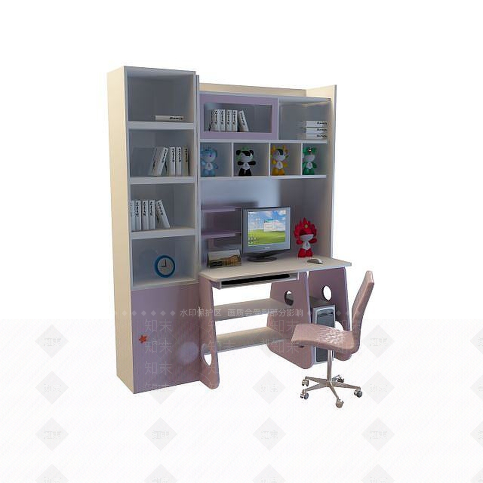 现代学生电脑桌3D模型下载【ID:1195046037】