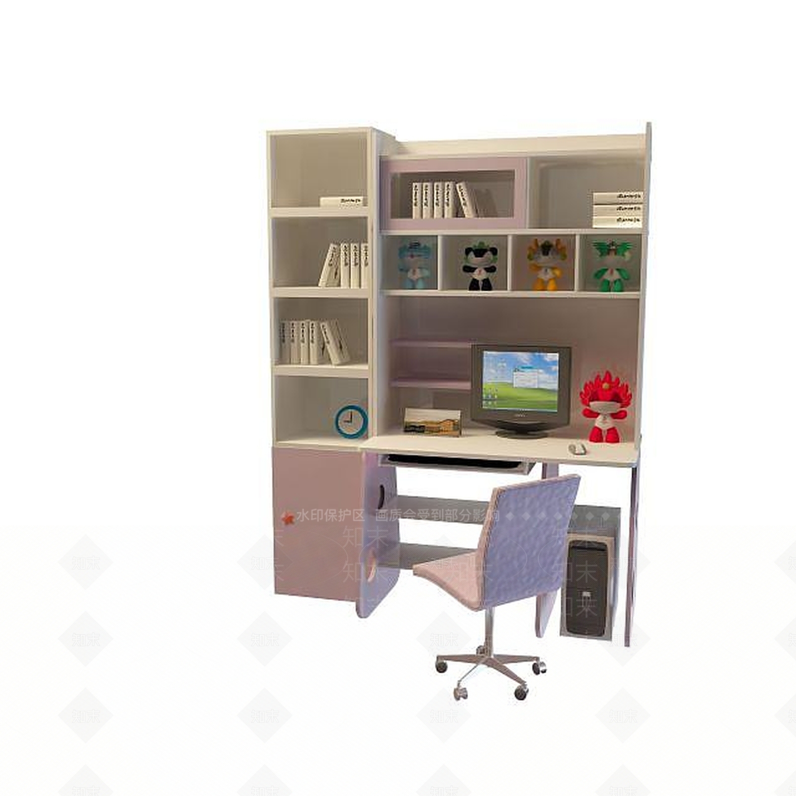 现代学生电脑桌3D模型下载【ID:1195046037】