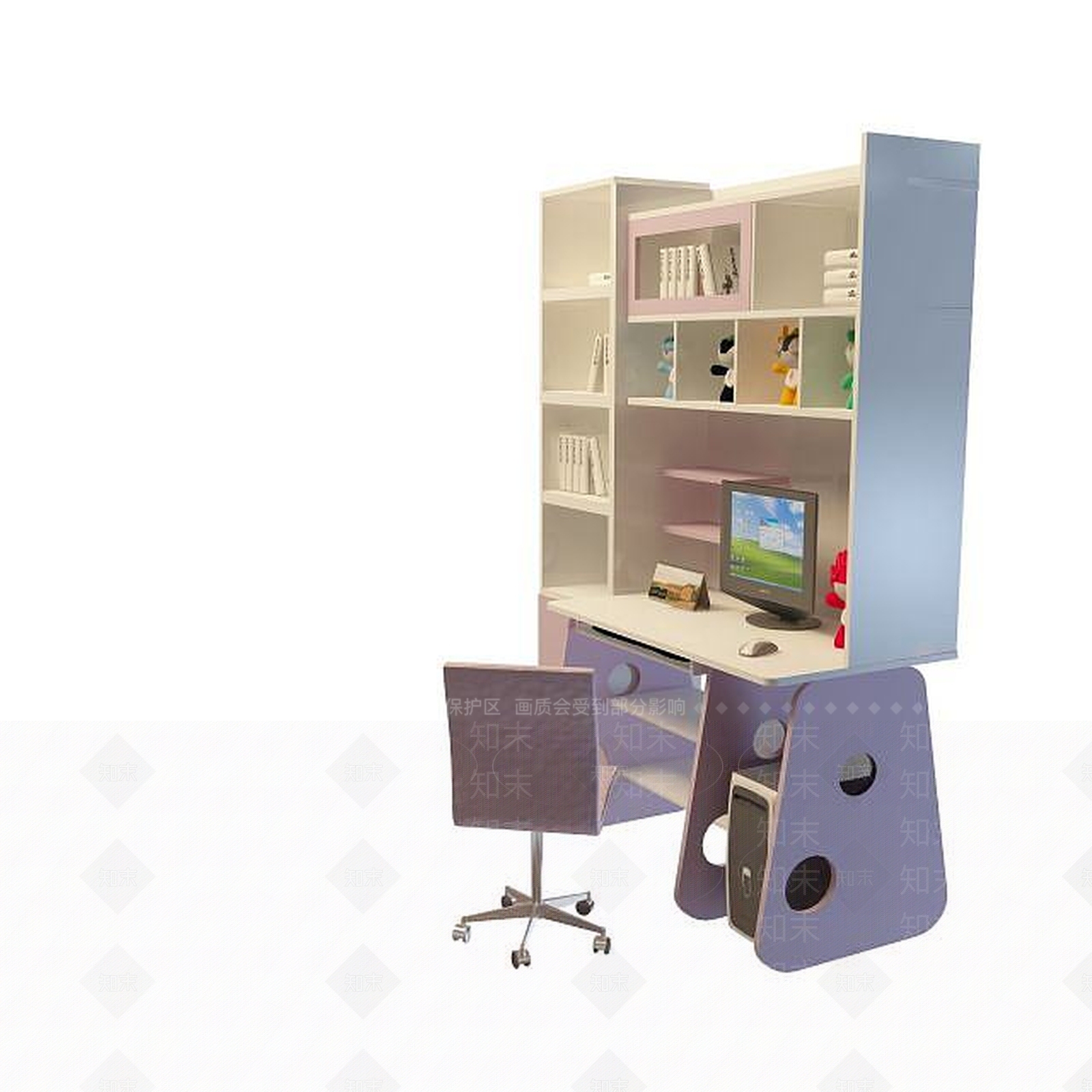 现代学生电脑桌3D模型下载【ID:1195046037】
