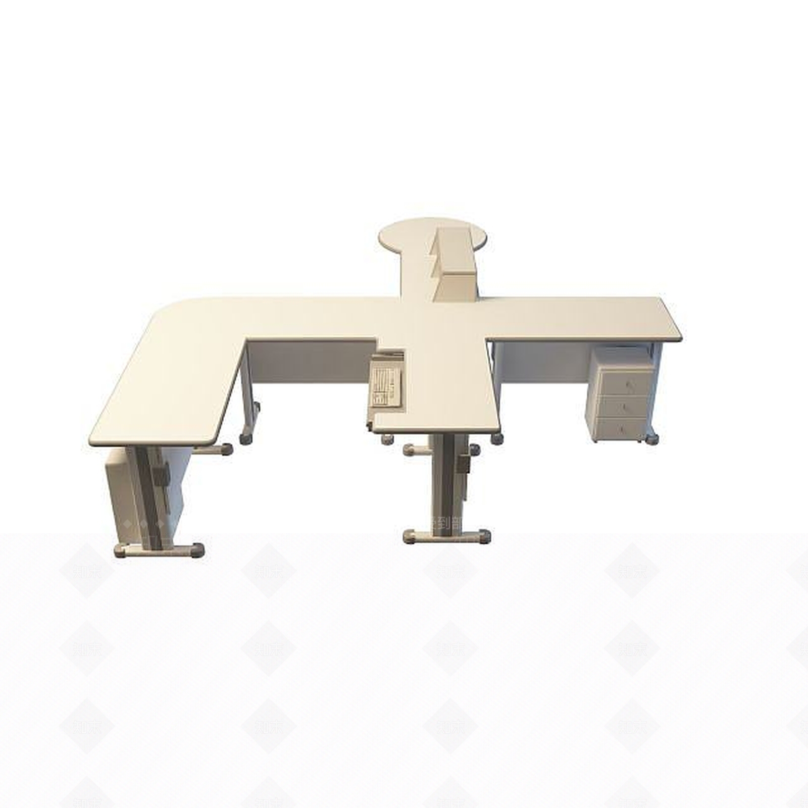 现代十字形办公桌3D模型下载【ID:1195046268】