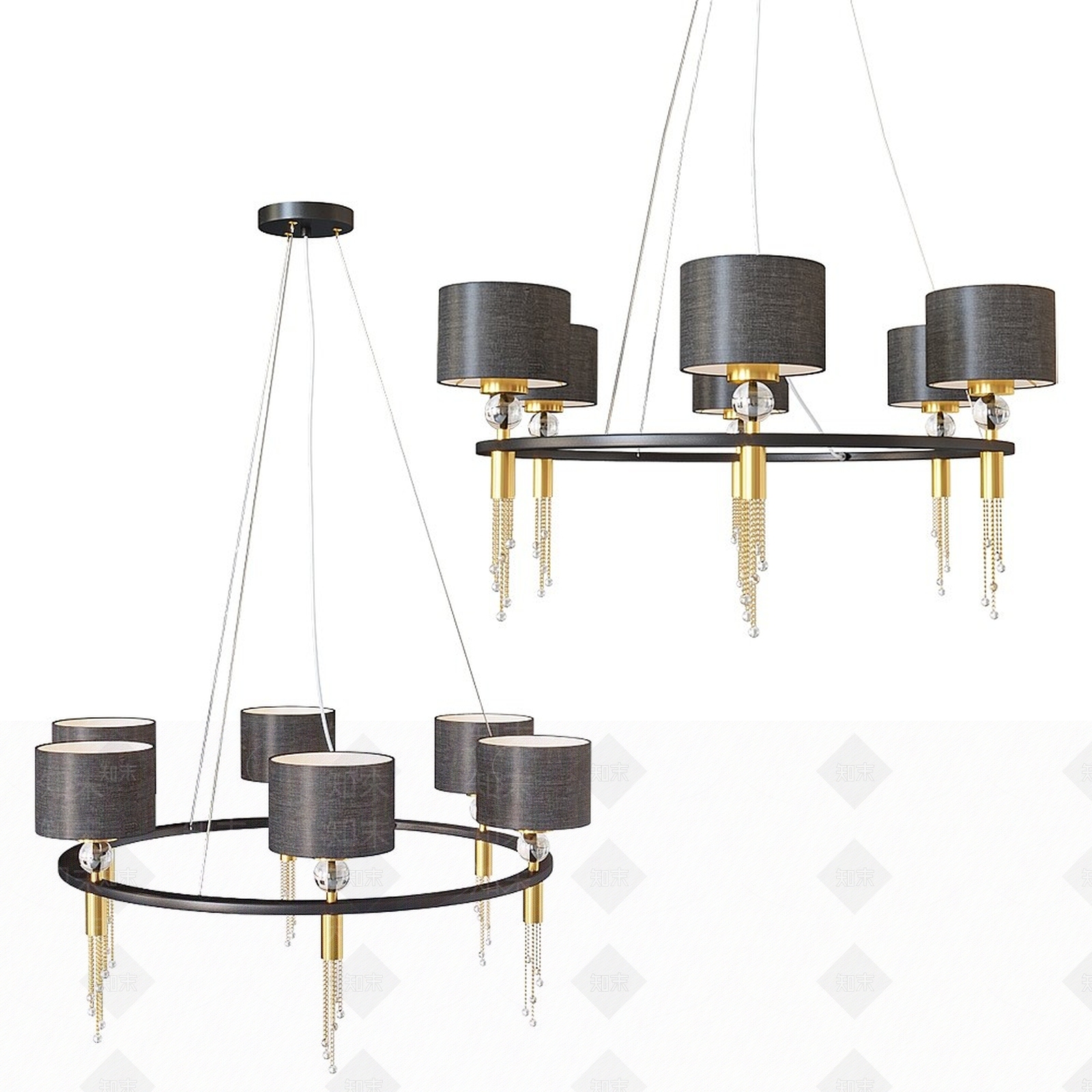 现代金属圆形吊灯3D模型下载【ID:1195046522】