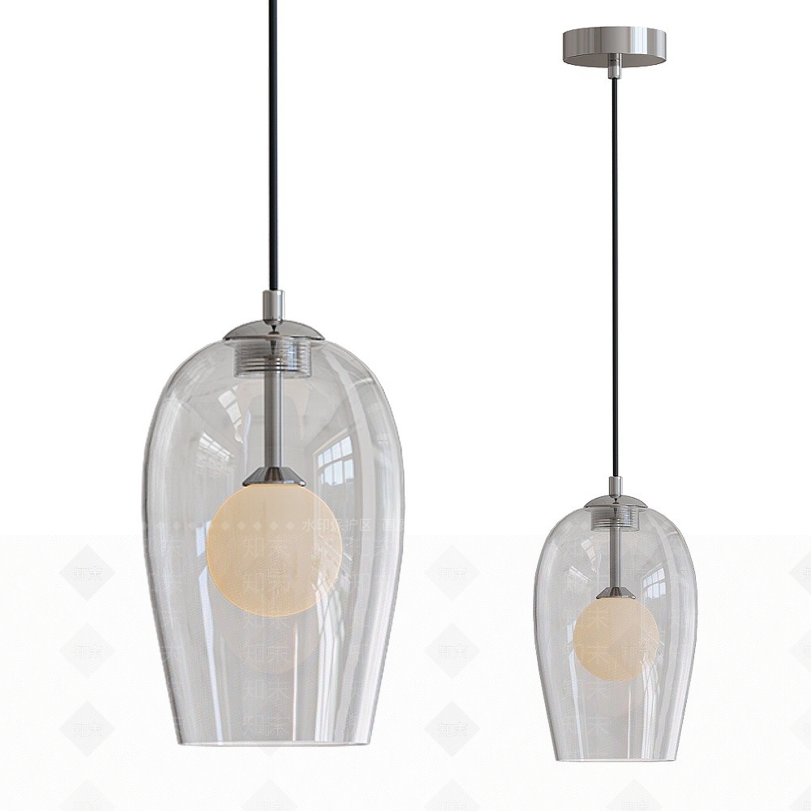 现代玻璃灯罩吊灯3D模型下载【ID:1195048024】