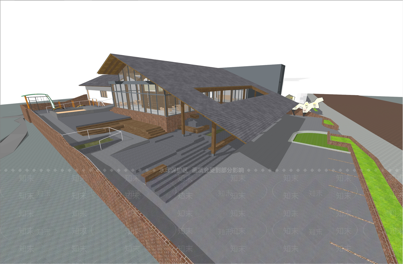 现代新中式小公建SU模型下载【ID:1195048568】