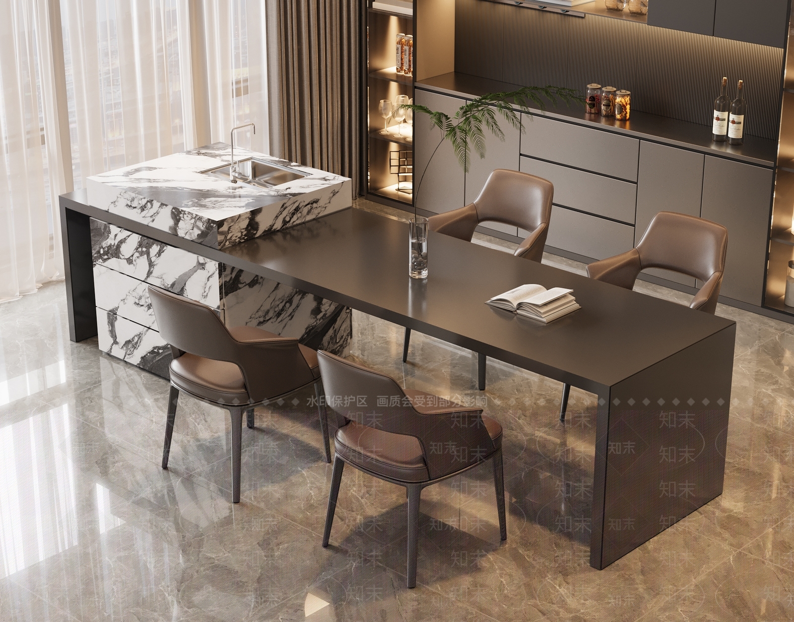 现代意式餐桌椅3D模型下载【ID:1195051476】