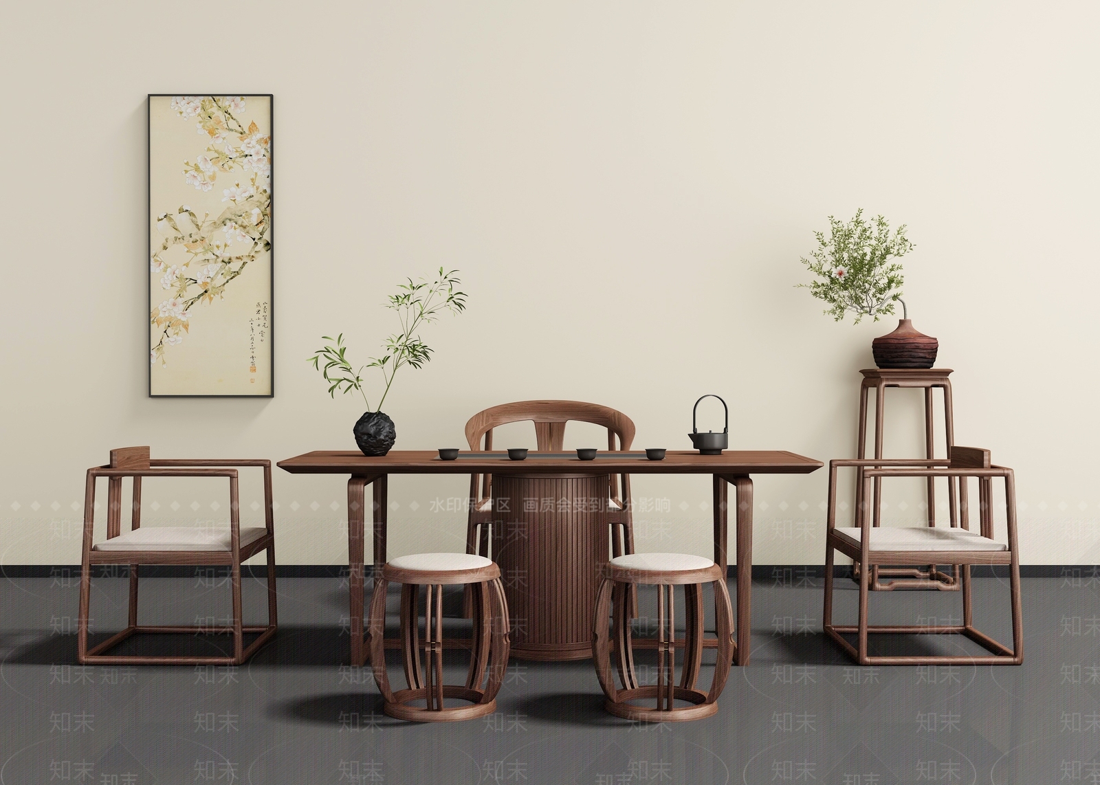 新中式茶桌椅3D模型下载【ID:1195058482】