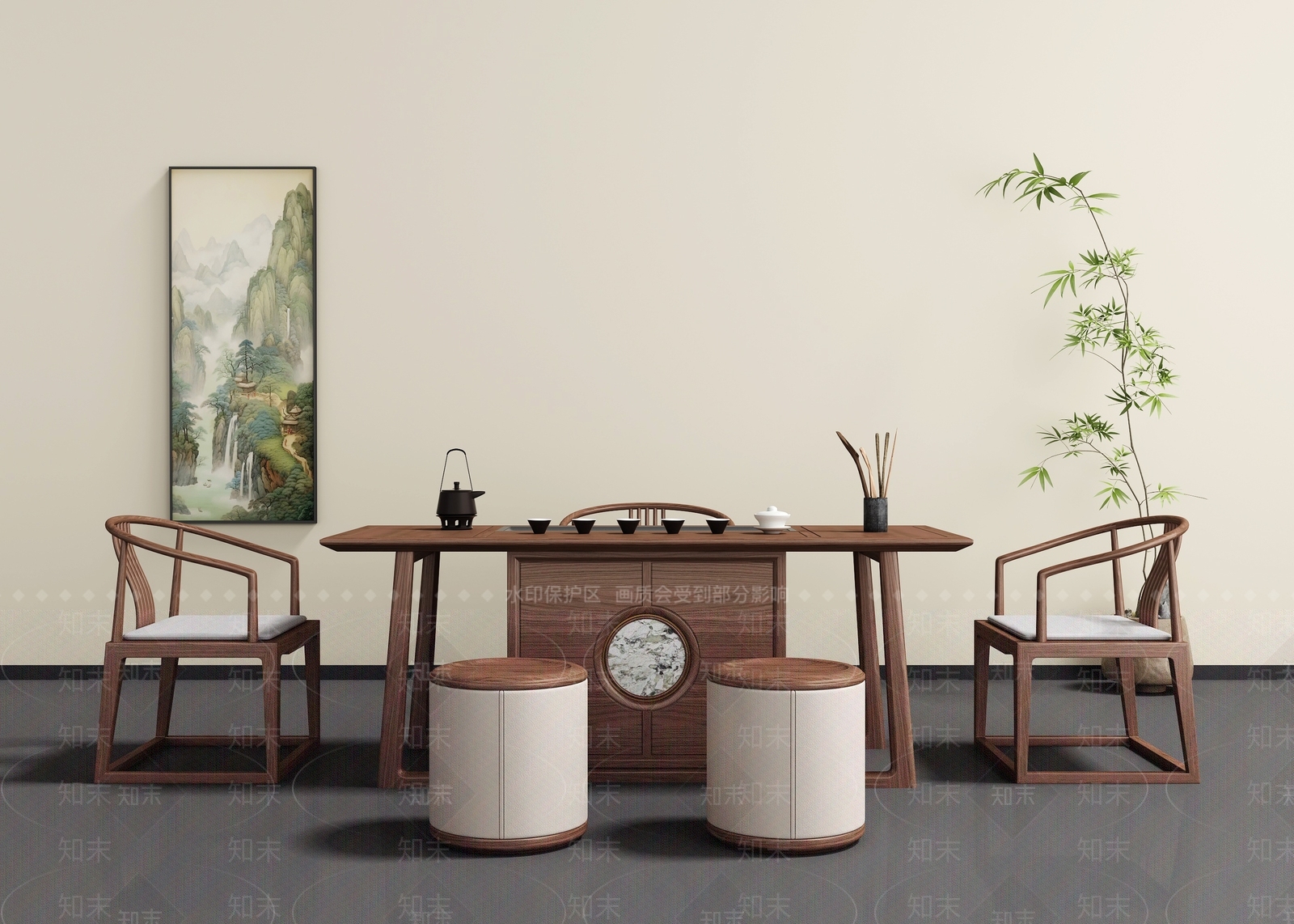 新中式茶桌椅3D模型下载【ID:1195058664】