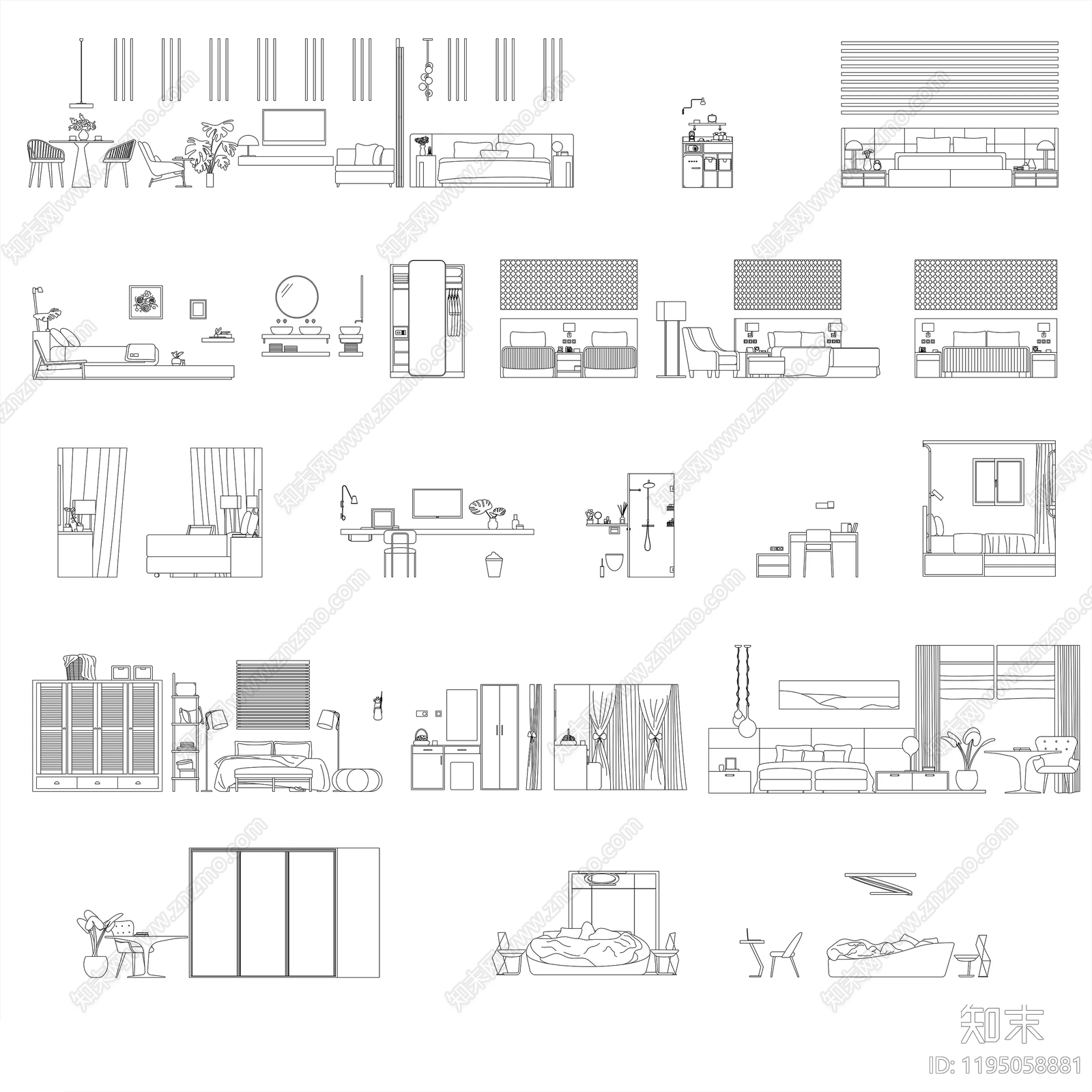 现代家具图库施工图下载【ID:1195058881】
