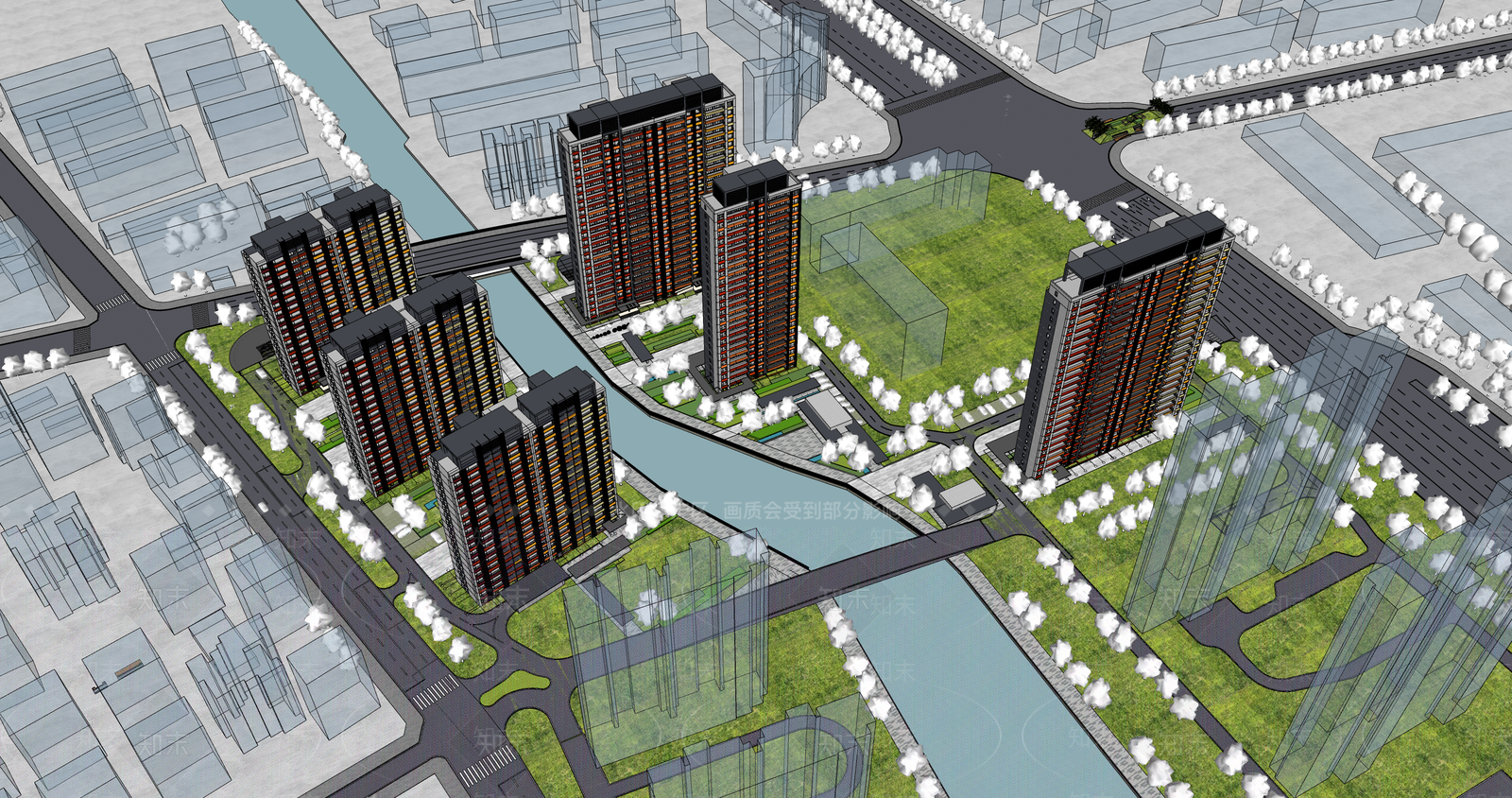 现代小区建筑SU模型下载【ID:1195060333】