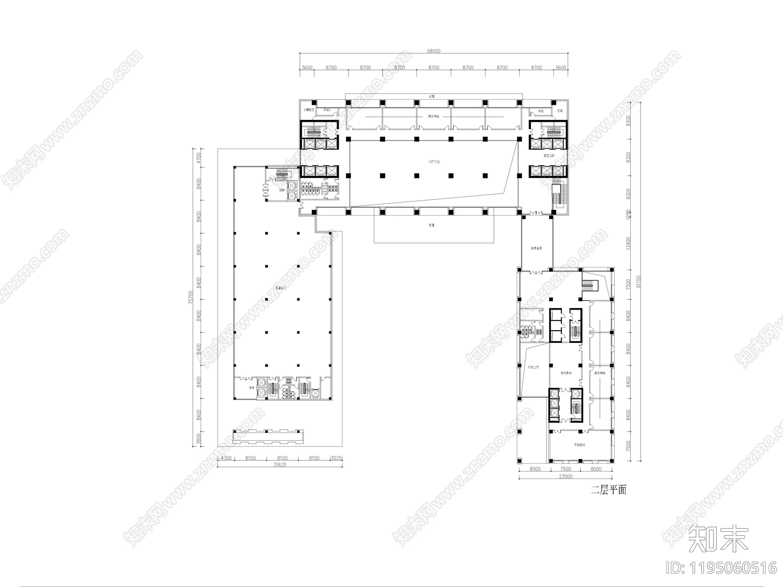 现代极简办公楼建筑cad施工图下载【ID:1195060516】