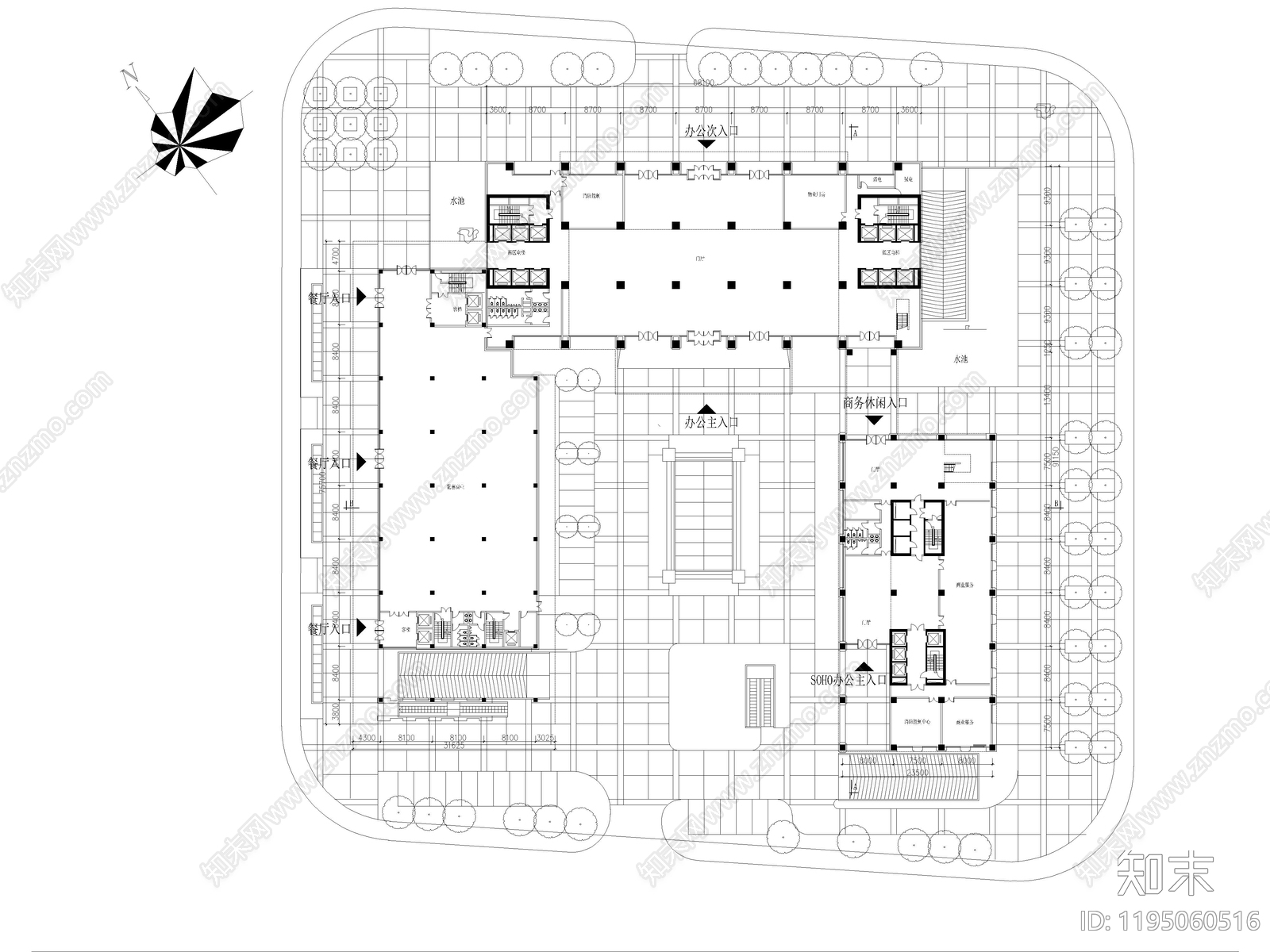 现代极简办公楼建筑cad施工图下载【ID:1195060516】