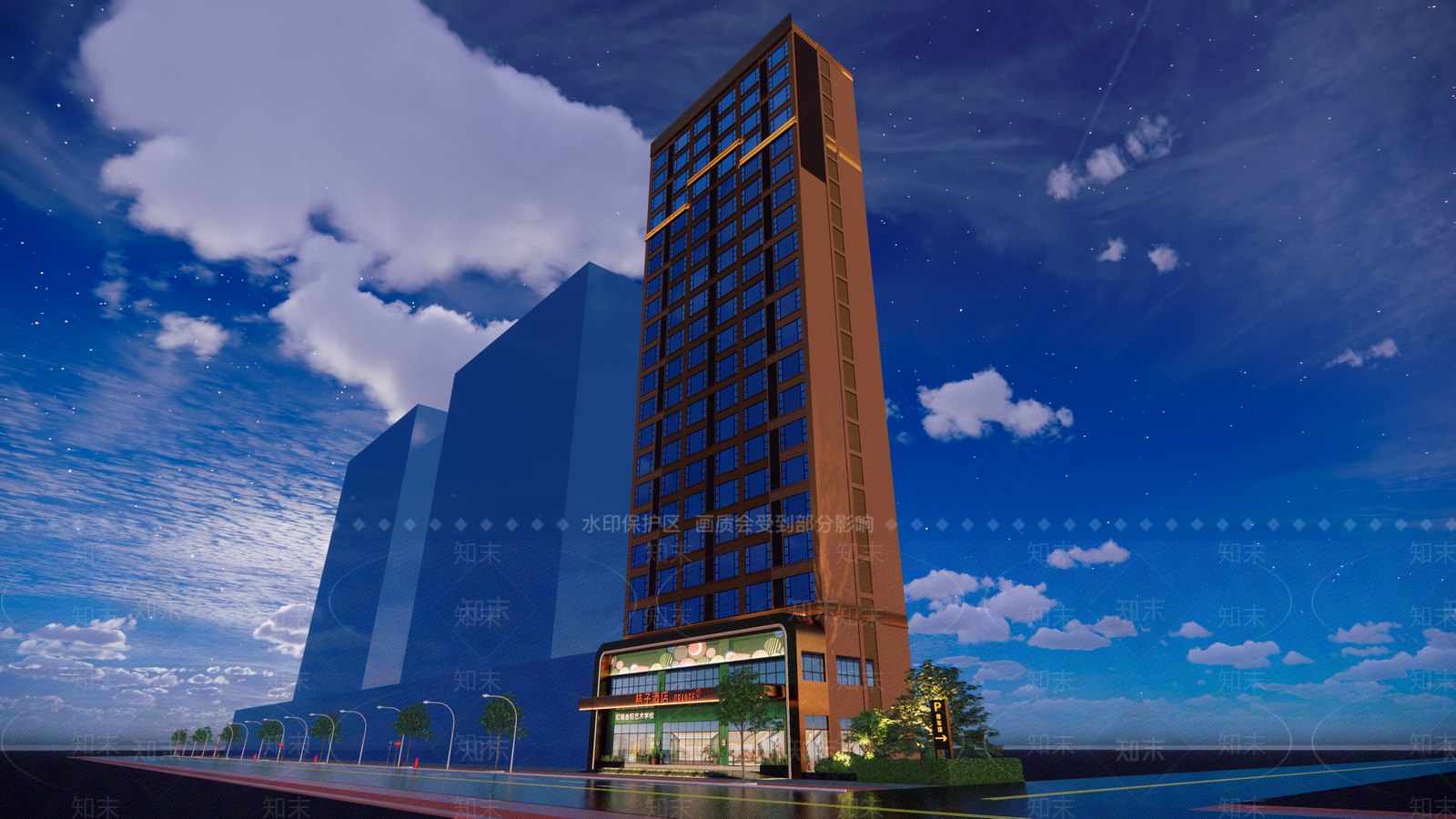 现代奶油酒店建筑SU模型下载【ID:1195287947】