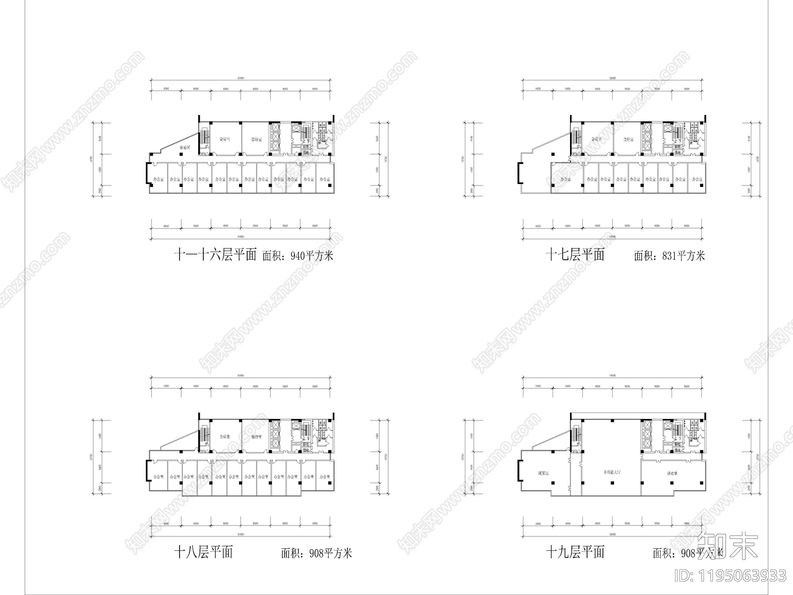 现代轻奢办公楼建筑cad施工图下载【ID:1195063933】