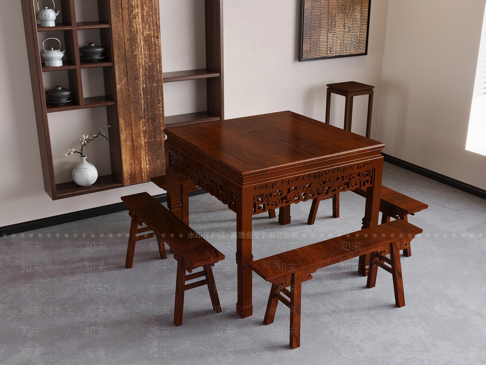 新中式餐桌椅3D模型下载【ID:1195063967】
