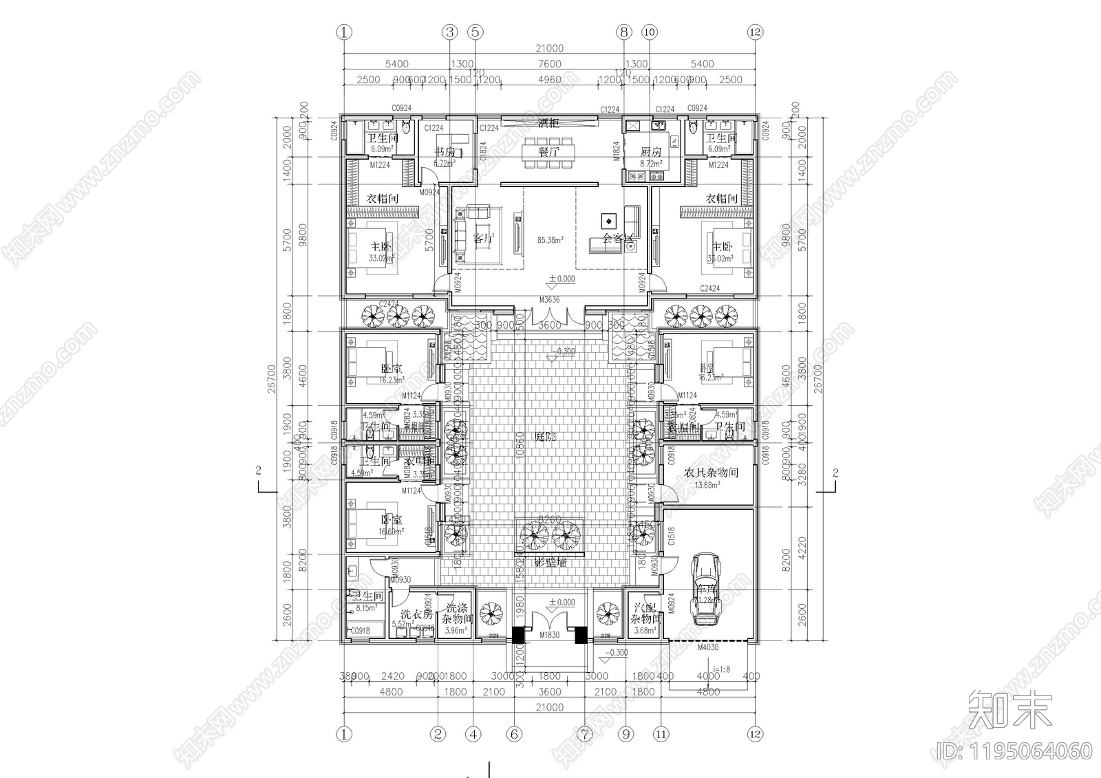 新中式现代四合院施工图下载【ID:1195064060】