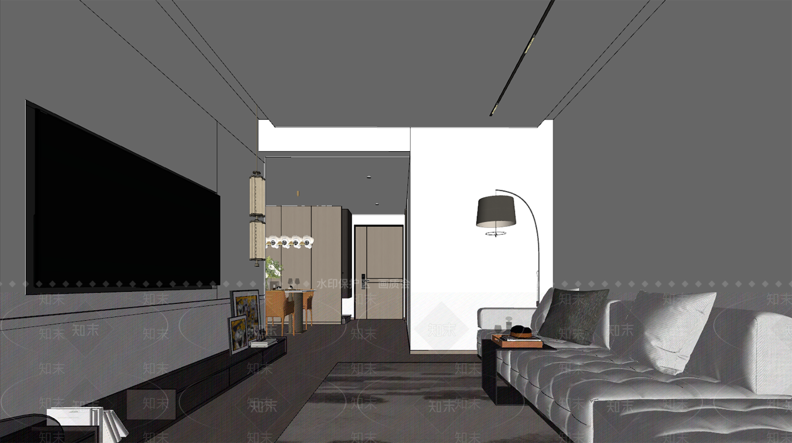 现代简约客餐厅SU模型下载【ID:1195065993】