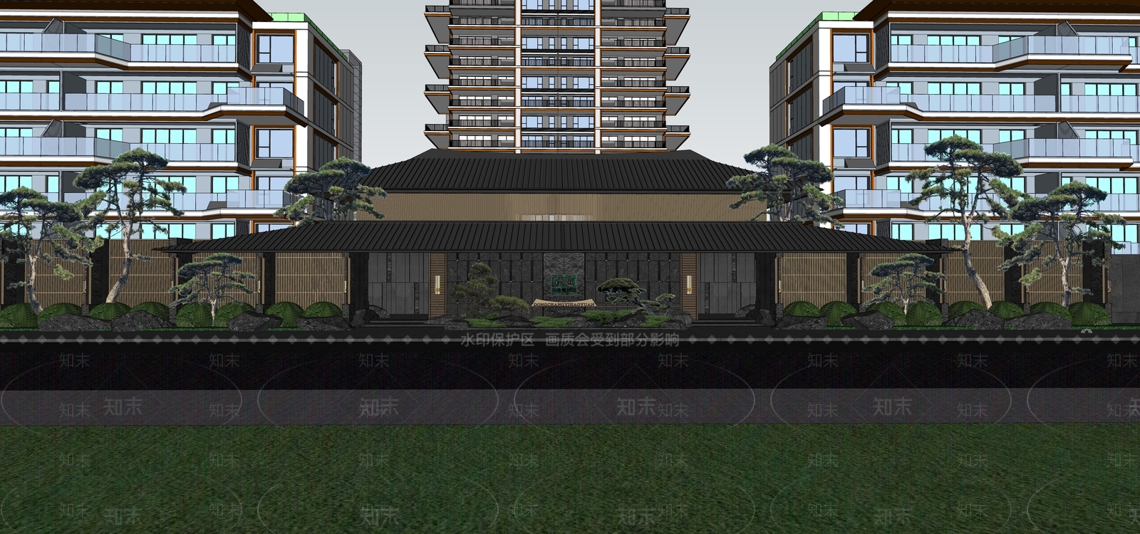 新中式禅意小区景观SU模型下载【ID:1195069467】