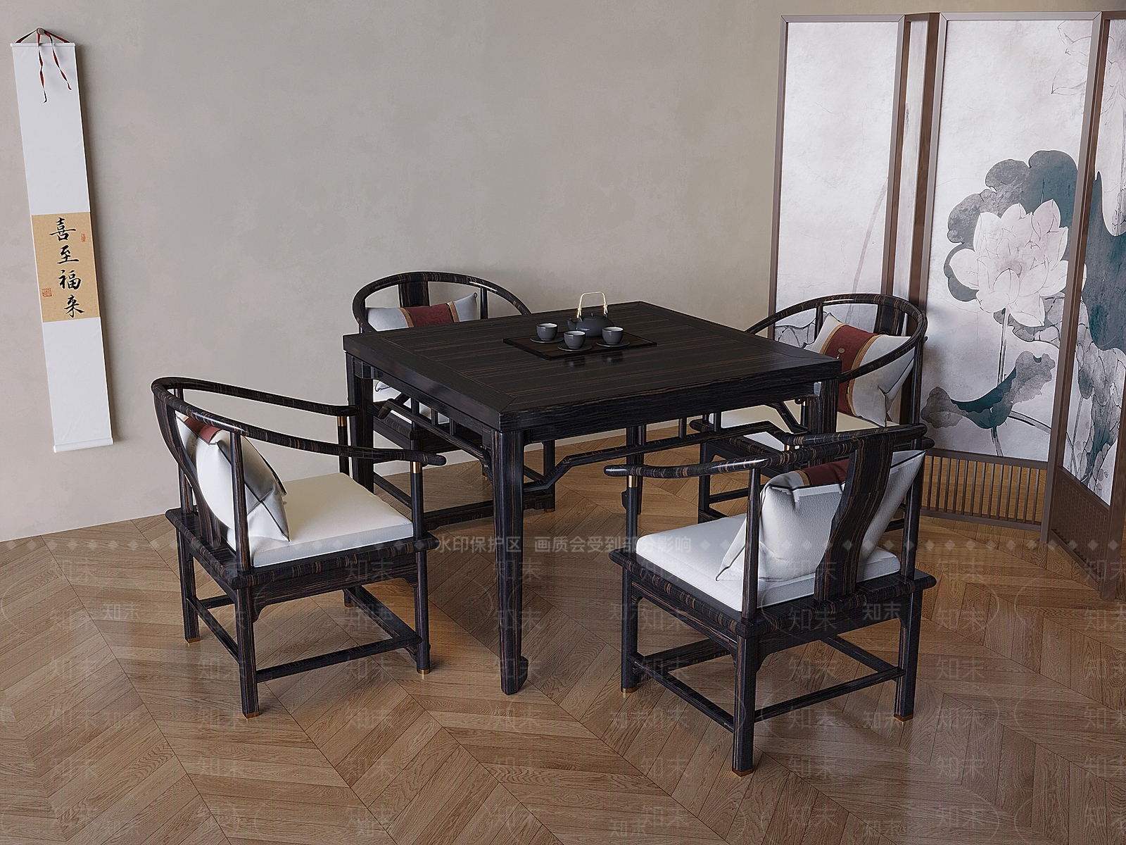侘寂中古餐桌椅3D模型下载【ID:1195068804】