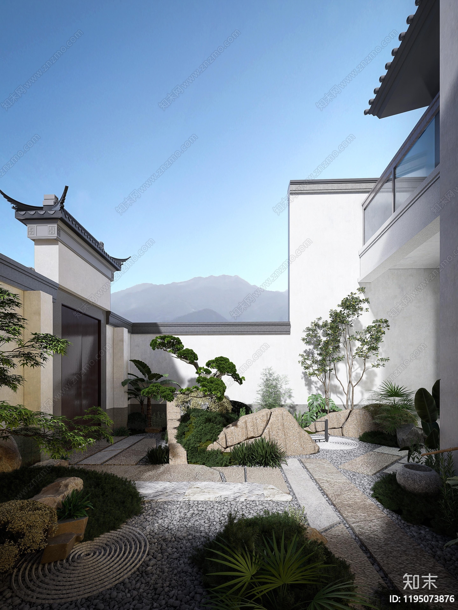 现代中式庭院cad施工图下载【ID:1195073876】