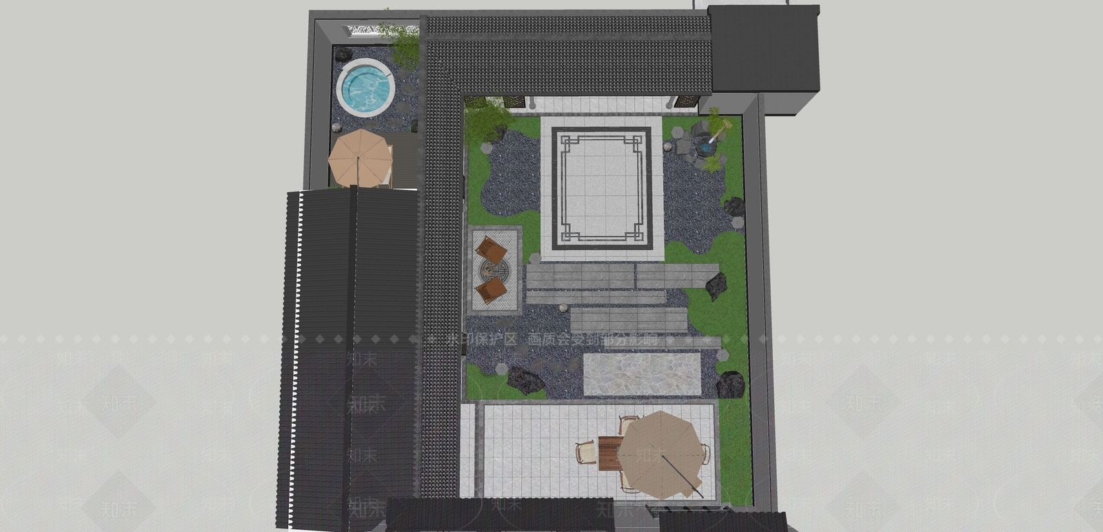 新中式中式别墅庭院SU模型下载【ID:1195071413】