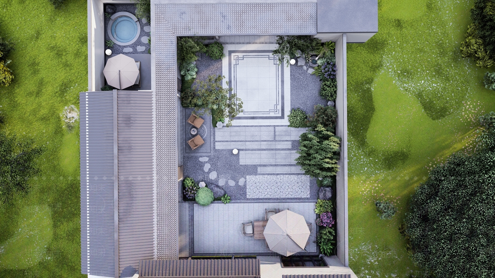 新中式中式别墅庭院SU模型下载【ID:1195071413】